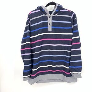 Lands End Women Size XL 18 Hoodie Serious Sweats Blue Pink Stripe Sweatshirt Top